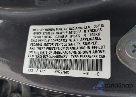 2015 Honda Civic Lx from USA, damaged, VIN 19XFB2F50FE085487